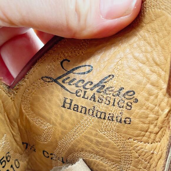 Lucchese Classics Cognac Camel Suede Stitch Detail Western Cowgirl Boot size 7.5 - Picture 10 of 12